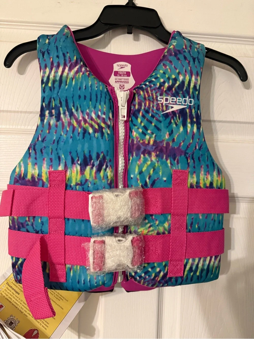 Speedo Girls Teal & Hot Pink Swim Vest with Multicolor Pattern